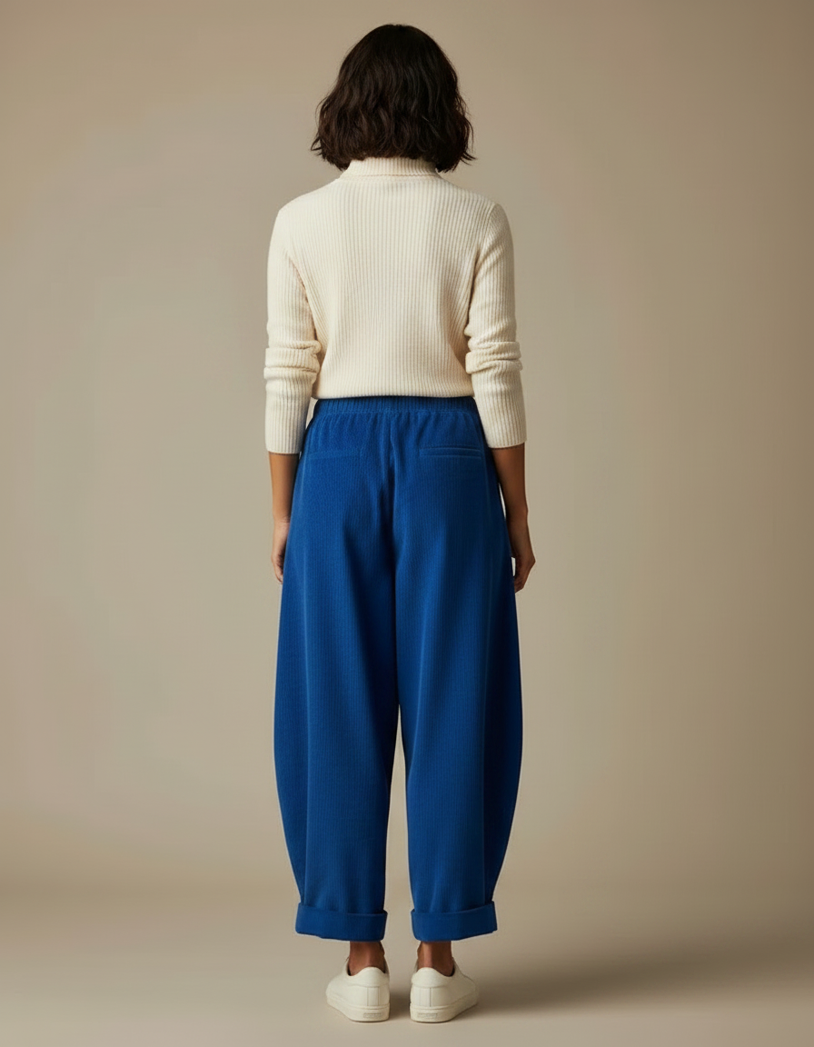 Pantalon Japonais Bleu Côtelé Ample Confortable Décontracté - Cordé - vue 2