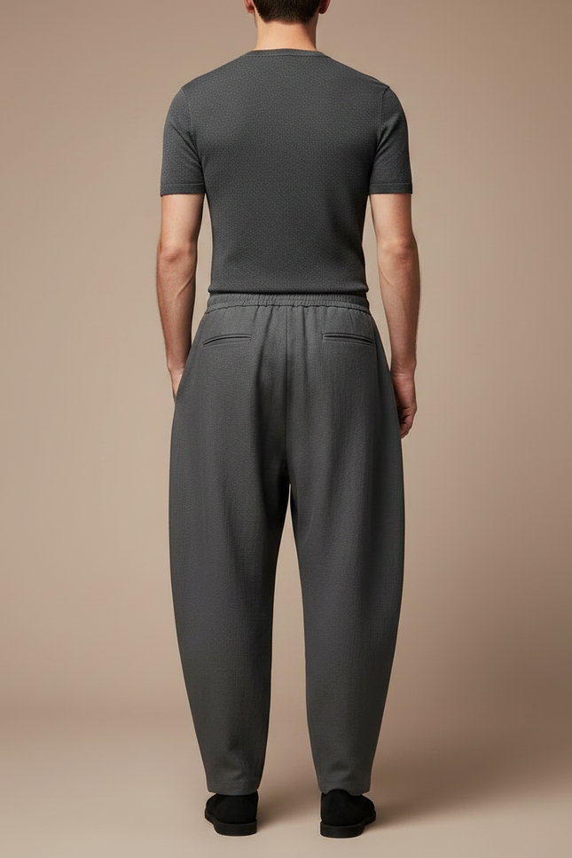 Pantalon Japonais Large Gris Fluide Décontracté Homme - Lin - vue 2