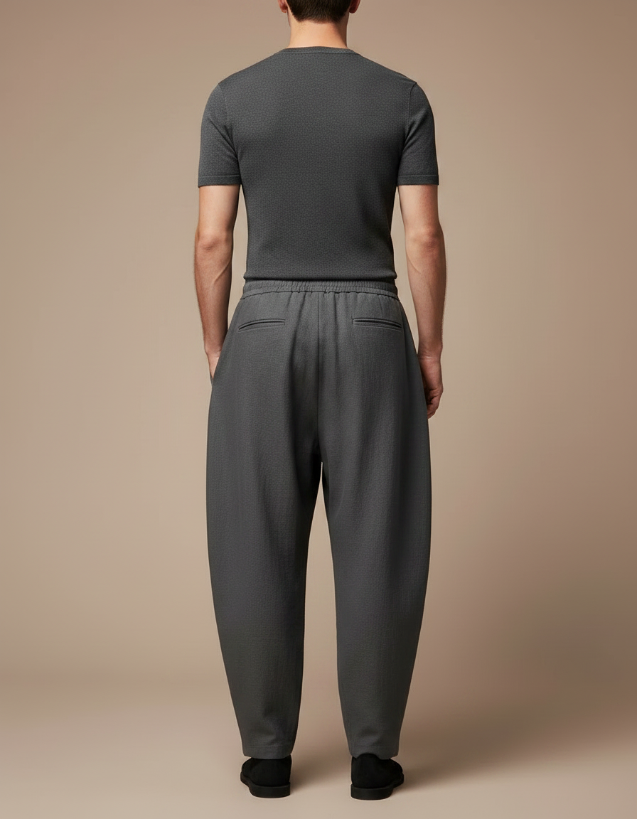Pantalon Japonais Large Gris Fluide Décontracté Homme - Lin - vue 2