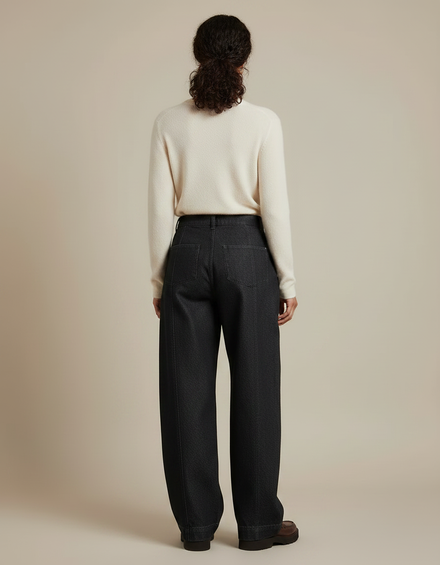 Pantalon Japonais Denim Ample Taille Haute Noir - Jean - vue 2
