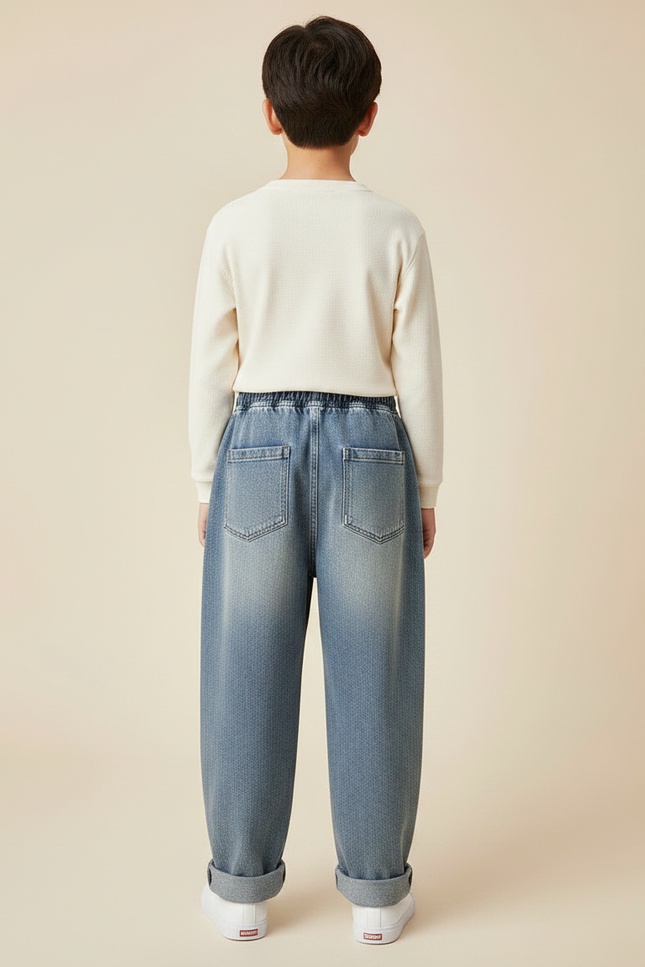 Pantalon Japonais Denim Ample Rayures Décontracté Enfant - Bleu Jean - vue 2