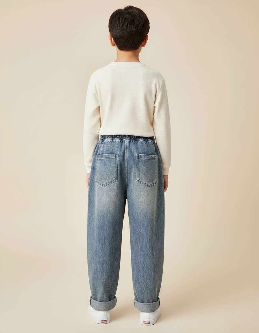 Pantalon Japonais Denim Ample Rayures Décontracté Enfant - Bleu Jean - vue 2