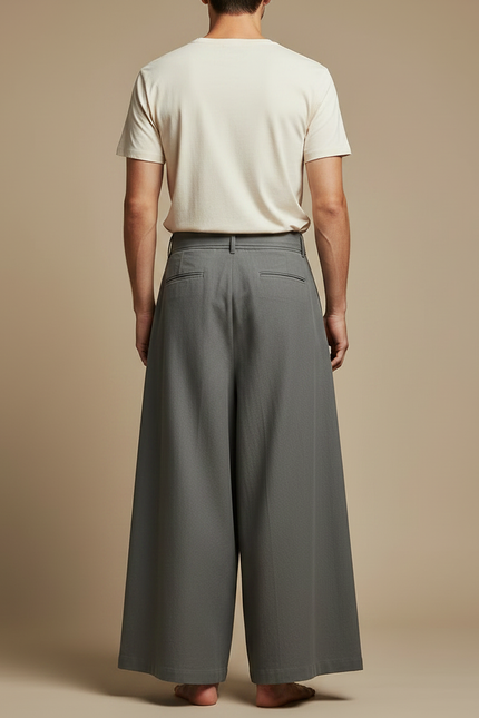 Pantalon Japonais Gris Ample Ceinturé Casual Homme - Gabardine - vue 2