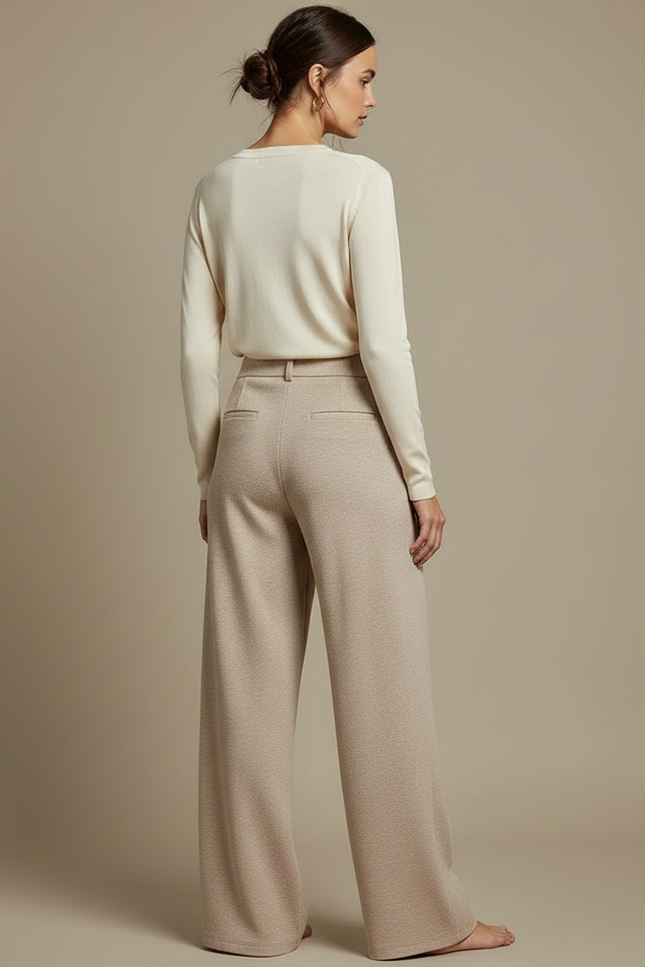 Pantalon Japonais Beige Ample Large Fluide Élégant - Molleton - vue 2