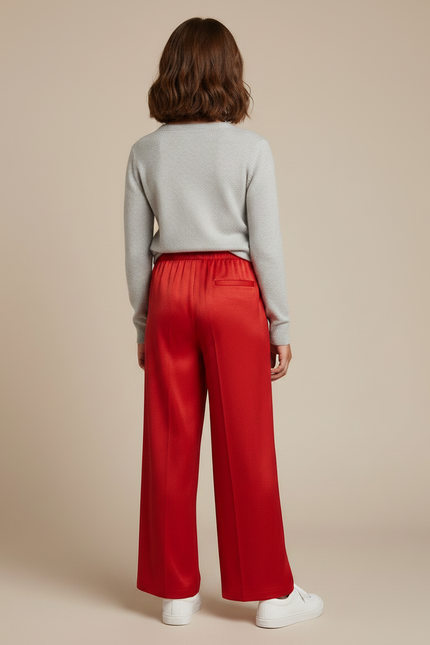 Pantalon Japonais Satin Rouge Ample Fluide Fille - vue 2