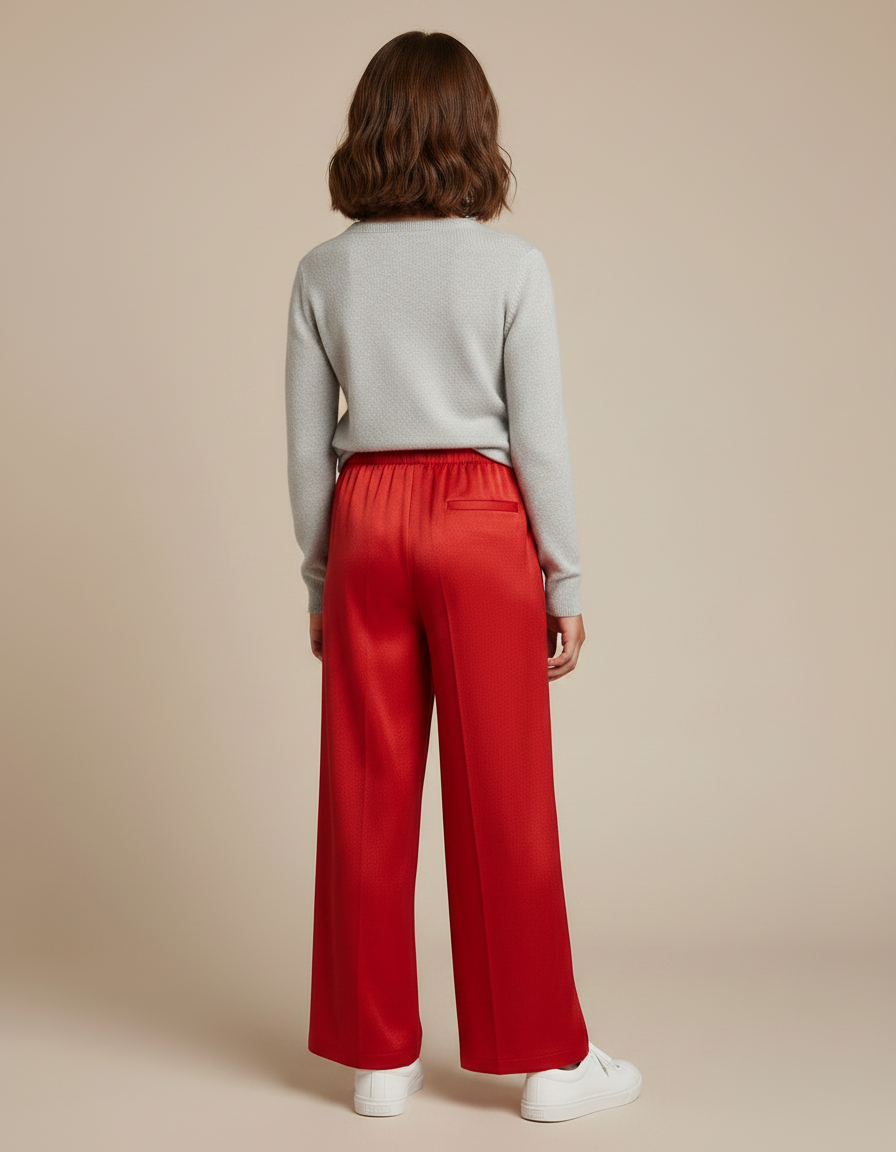 Pantalon Japonais Satin Rouge Ample Fluide Fille - vue 2