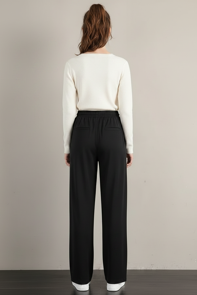 Pantalon Japonais Noir Fluide Ample Décontracté Confortable Cordon - Viscose - vue 2