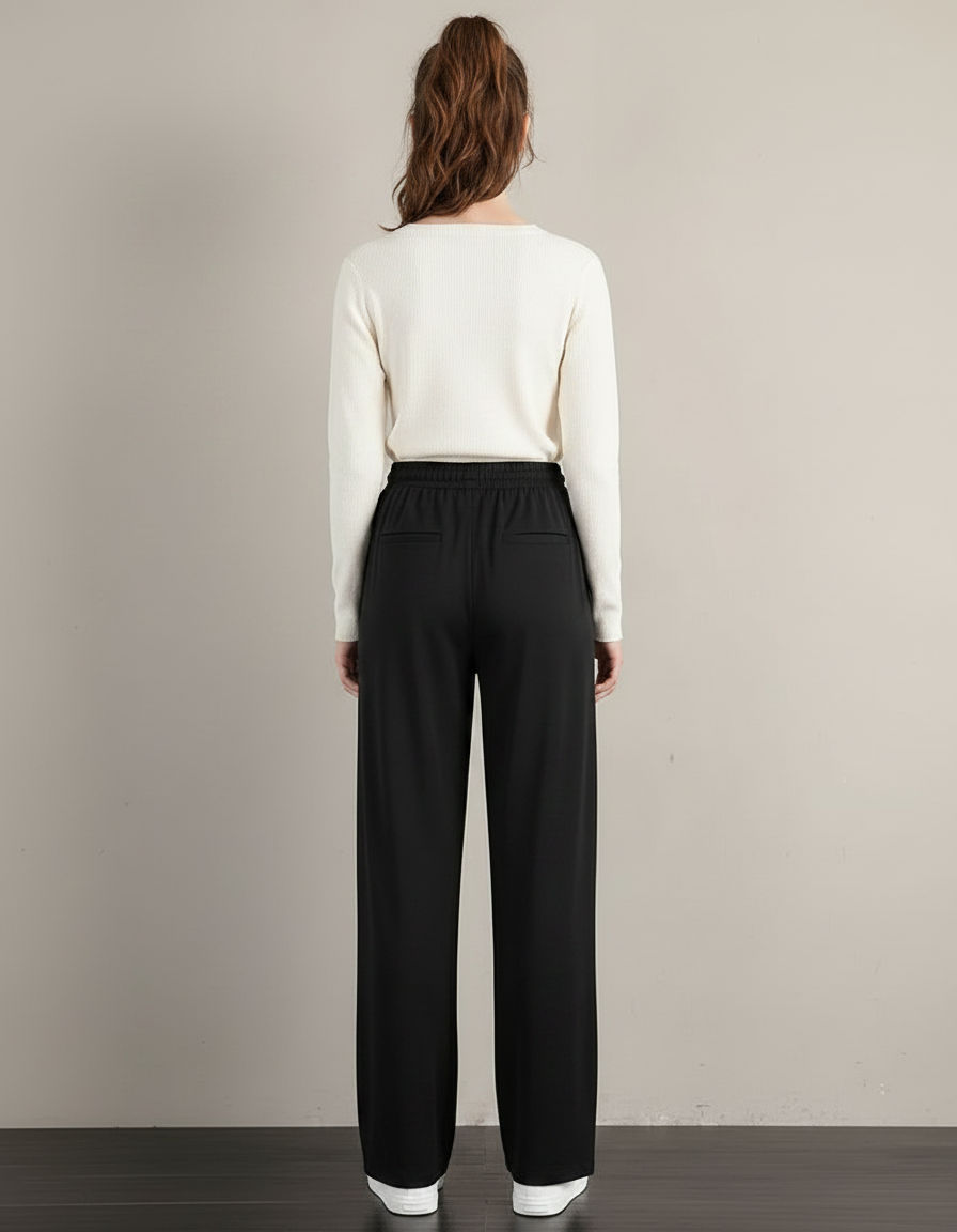 Pantalon Japonais Noir Fluide Ample Décontracté Confortable Cordon - Viscose - vue 2