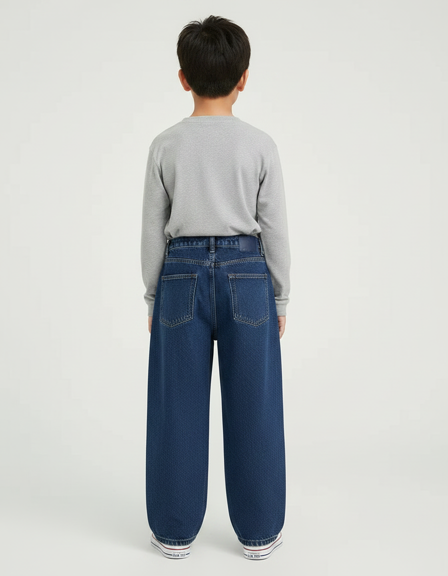 Pantalon Japonais Denim Ample Droit Enfant - Bleu Jean - vue 2
