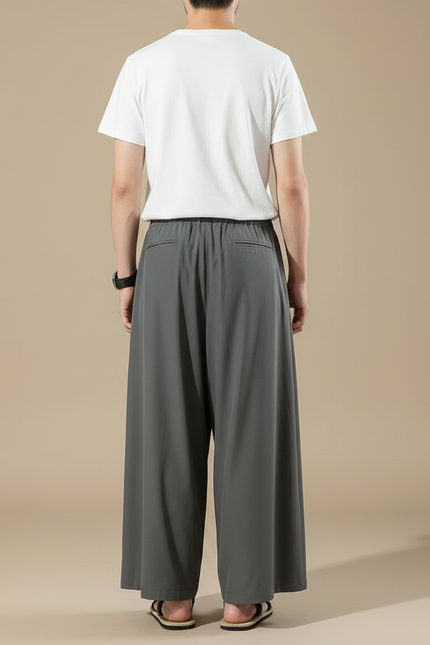 Pantalon Japonais Gris Ample Plissé Coton Homme - vue 2