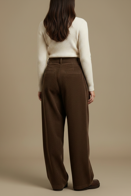 Pantalon Japonais Velours Côtelé Marron Ample Plissé - Cordé - vue 2