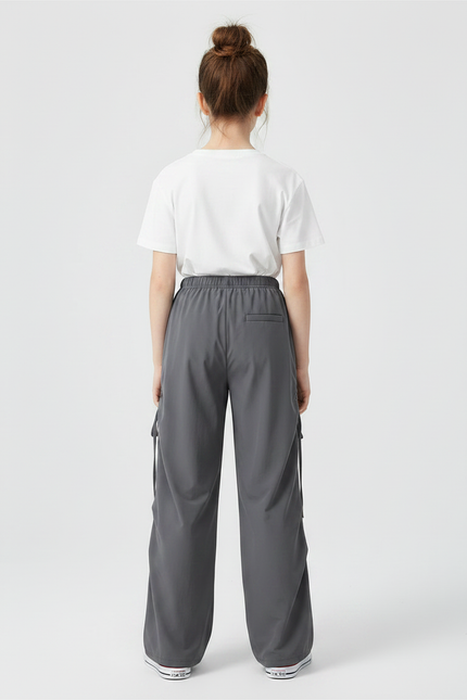 Pantalon Japonais Cargo Gris Ample Décontracté Fille - Polyester - vue 2
