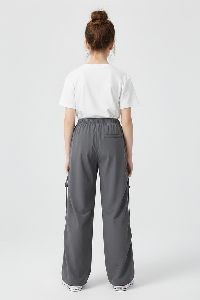 Pantalon Japonais Cargo Gris Ample Décontracté Fille - Polyester - vue 2