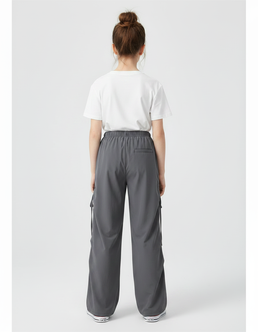 Pantalon Japonais Cargo Gris Ample Décontracté Fille - Polyester - vue 2