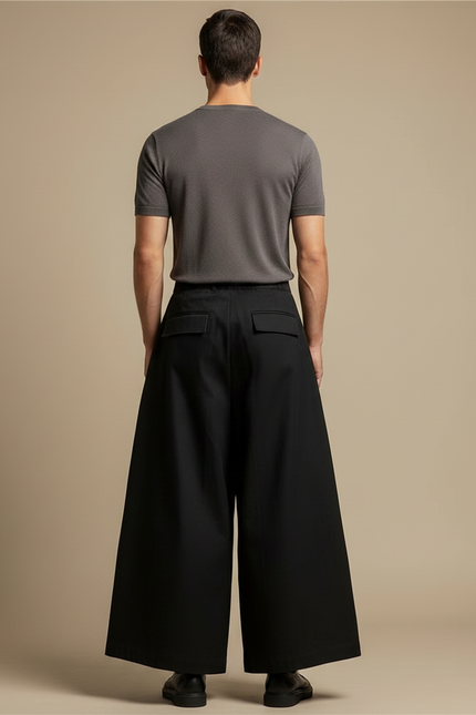 Pantalon Japonais Noir Cargo Ample Plissé Moderne - Gabardine - vue 2