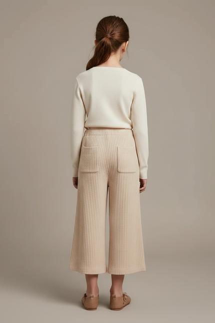 Pantalon Japonais Beige Côtelé Ample Élastique Enfant - Maille - vue 2