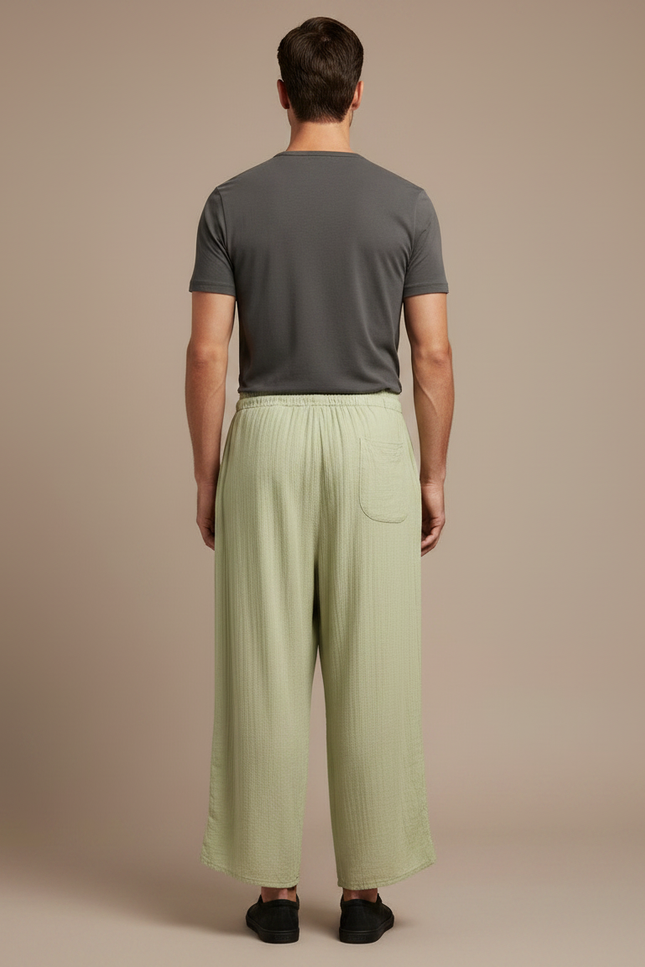 Pantalon Japonais Vert Ample Coton Brodé Décontracté - vue 2