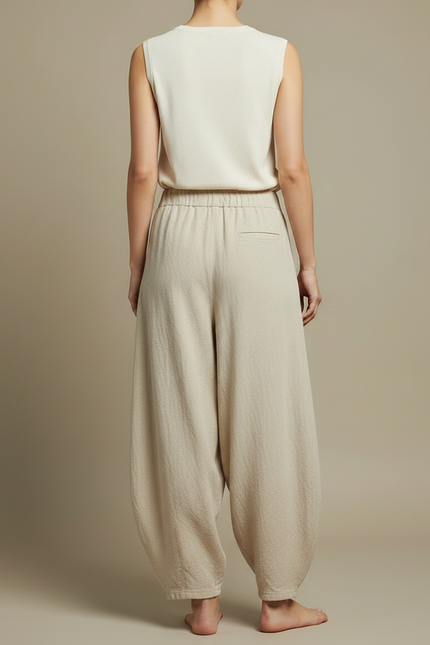 Pantalon Japonais Beige Ample Coton Fluide Femme - Lin - vue 2