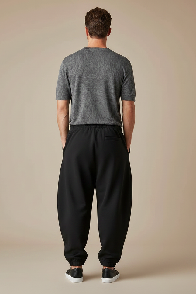 Pantalon Japonais Noir Ample Cordon Décontracté - Molleton - vue 2