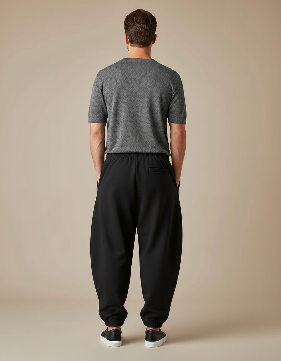 Pantalon Japonais Noir Ample Cordon Décontracté - Molleton - vue 2