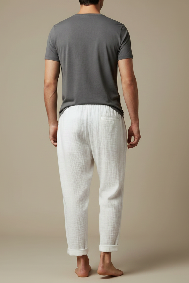 Pantalon Japonais Blanc Coton Ample Texturé Décontracté - vue 2