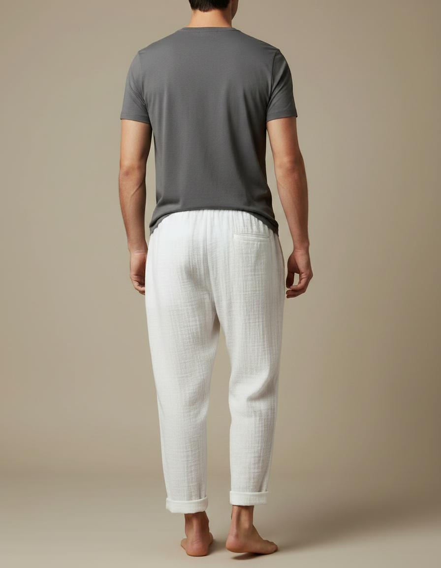 Pantalon Japonais Blanc Coton Ample Texturé Décontracté - vue 2