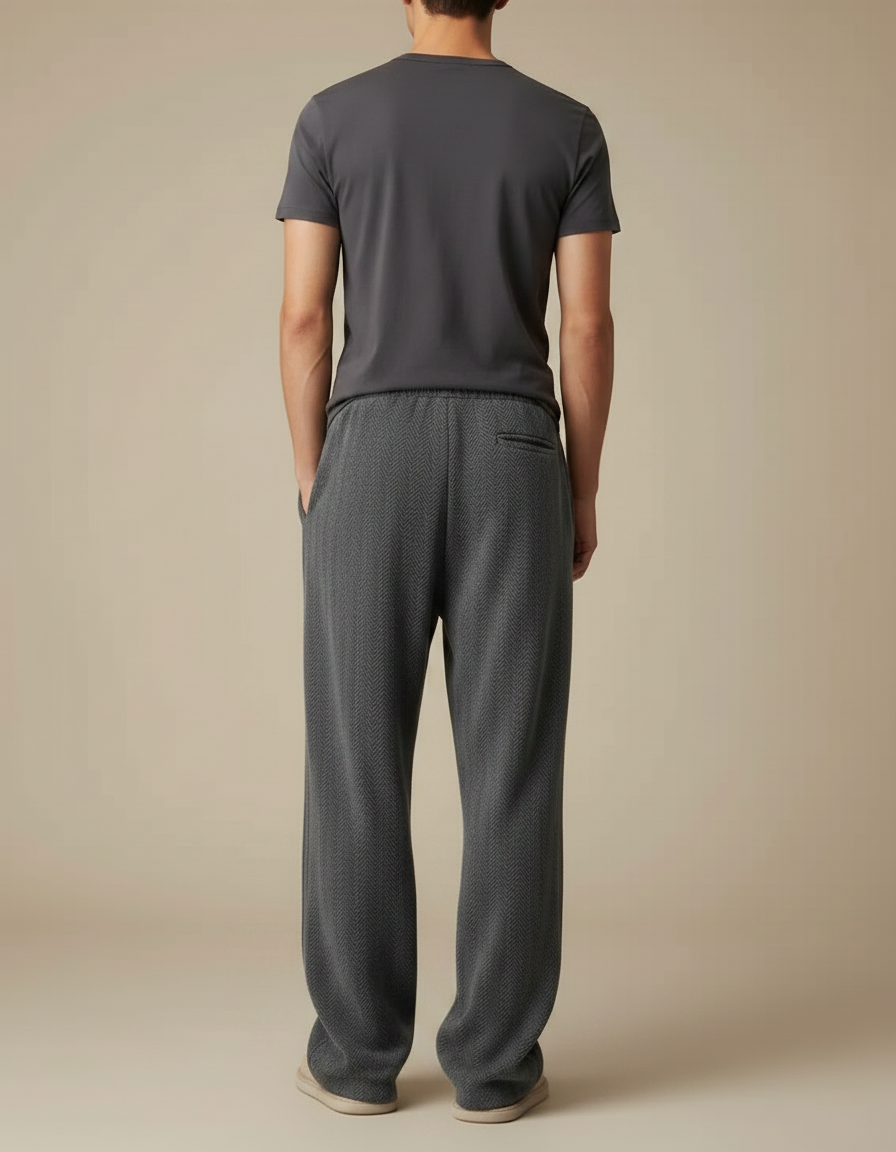 Pantalon Japonais Gris Ample Chevron Épais Confortable - Maille - vue 2