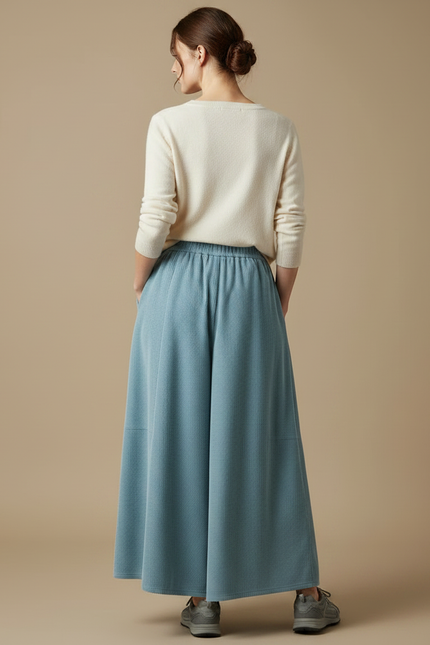 Pantalon Japonais Bleu Côtelé Ample Décontracté Confortable - Cordé - vue 2