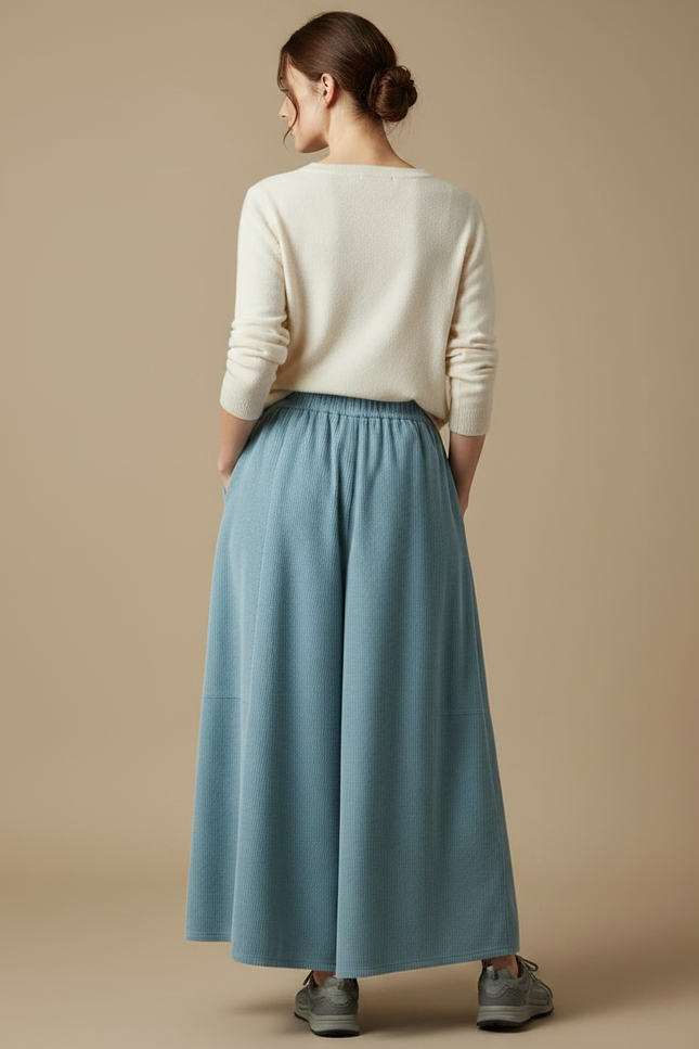 Pantalon Japonais Bleu Côtelé Ample Décontracté Confortable - Cordé - vue 2