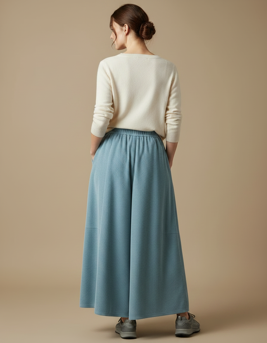 Pantalon Japonais Bleu Côtelé Ample Décontracté Confortable - Cordé - vue 2