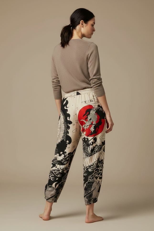 Pantalon Japonais Dragon Soleil Ample Fluide Imprimé - Viscose - vue 2