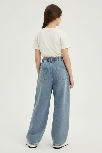 Pantalon Japonais Large Denim Clair Fille Décontracté - Bleu Jean - vue 2