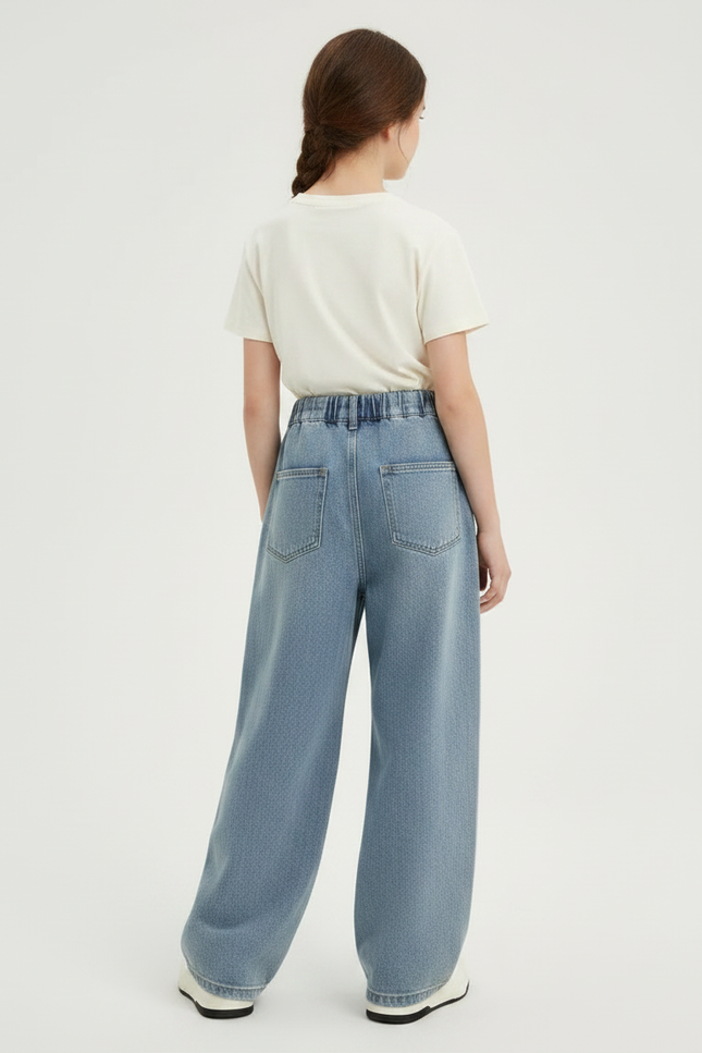 Pantalon Japonais Large Denim Clair Fille Décontracté - Bleu Jean - vue 2