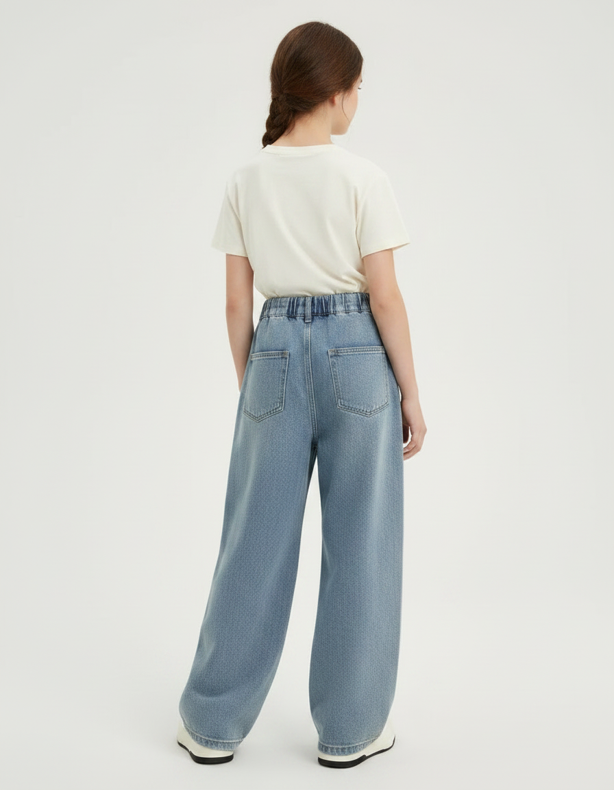 Pantalon Japonais Large Denim Clair Fille Décontracté - Bleu Jean - vue 2