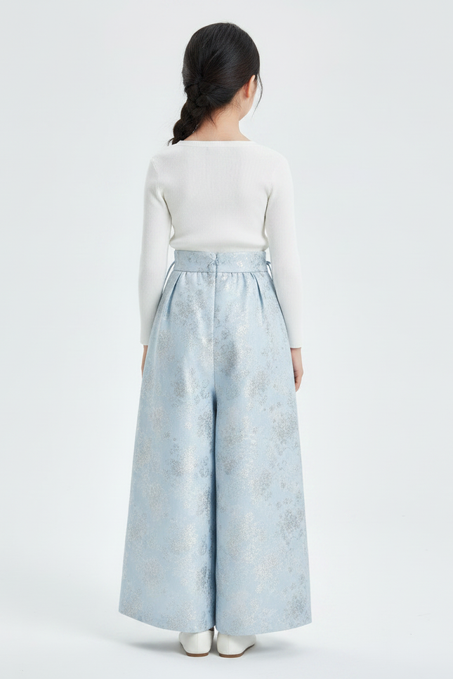 Pantalon Japonais Bleu Ciel Ample Plissé Floral Fille - Polyester - vue 2