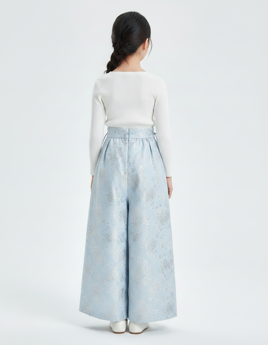 Pantalon Japonais Bleu Ciel Ample Plissé Floral Fille - Polyester - vue 2