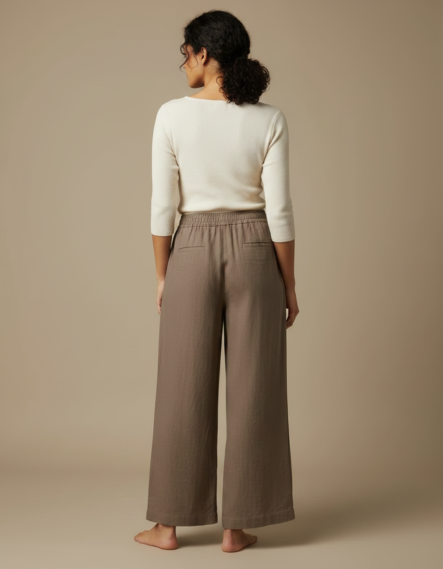 Pantalon Japonais Marron Ample Lin Fluide Décontracté - vue 2