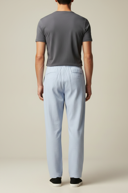 Pantalon Japonais Bleu Clair Ample Lin Décontracté Homme - vue 2