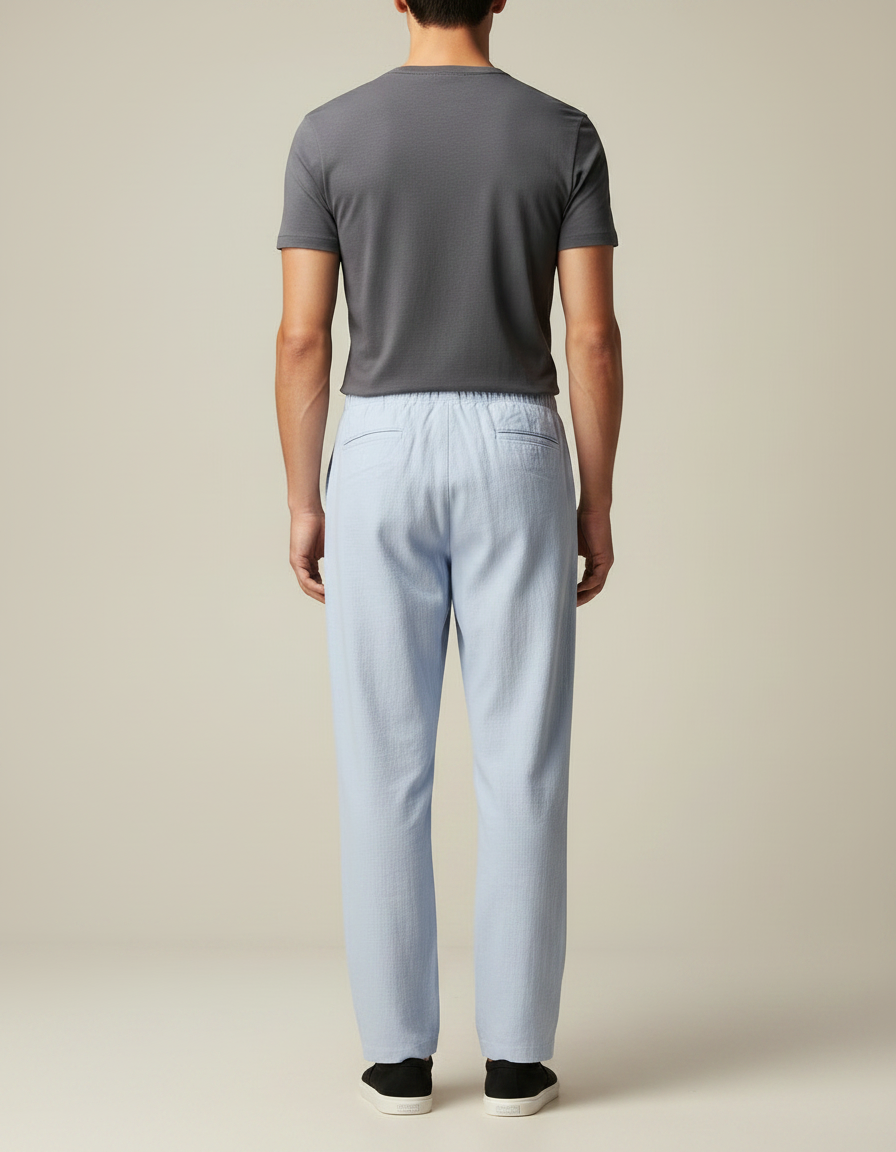 Pantalon Japonais Bleu Clair Ample Lin Décontracté Homme - vue 2