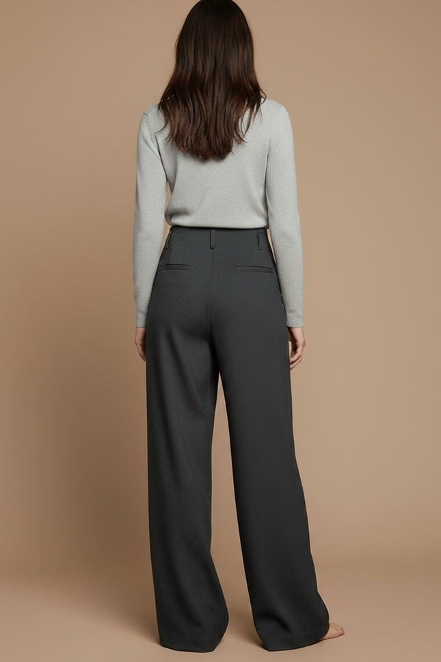 Pantalon Japonais Gris Ample Laine Élégant Décontracté Femme - vue 2