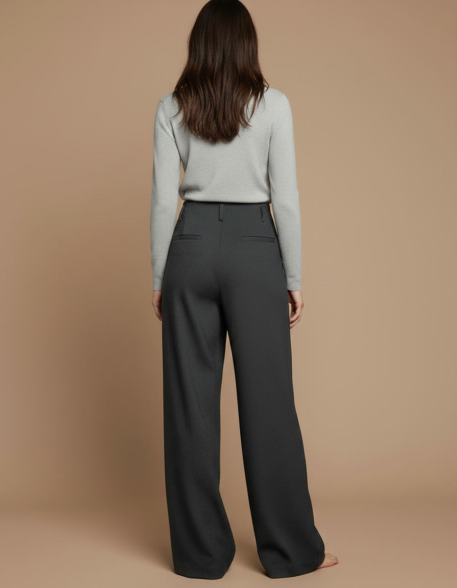 Pantalon Japonais Gris Ample Laine Élégant Décontracté Femme - vue 2
