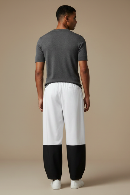 Pantalon Japonais Large Bicolore Blanc Noir Décontracté - Multicolore Polyester - vue 2