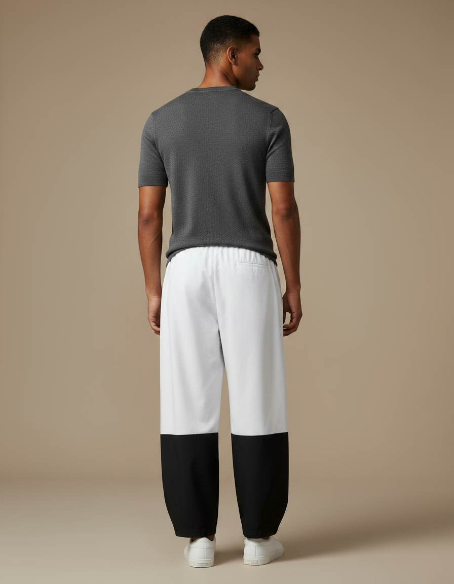Pantalon Japonais Large Bicolore Blanc Noir Décontracté - Multicolore Polyester - vue 2