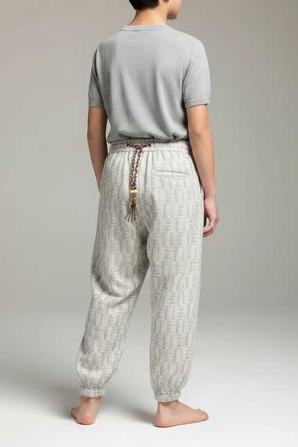 Pantalon Japonais Lin Motif Géométrique Ample Enfant - Beige - vue 2