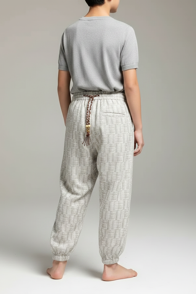 Pantalon Japonais Lin Motif Géométrique Ample Enfant - Beige - vue 2