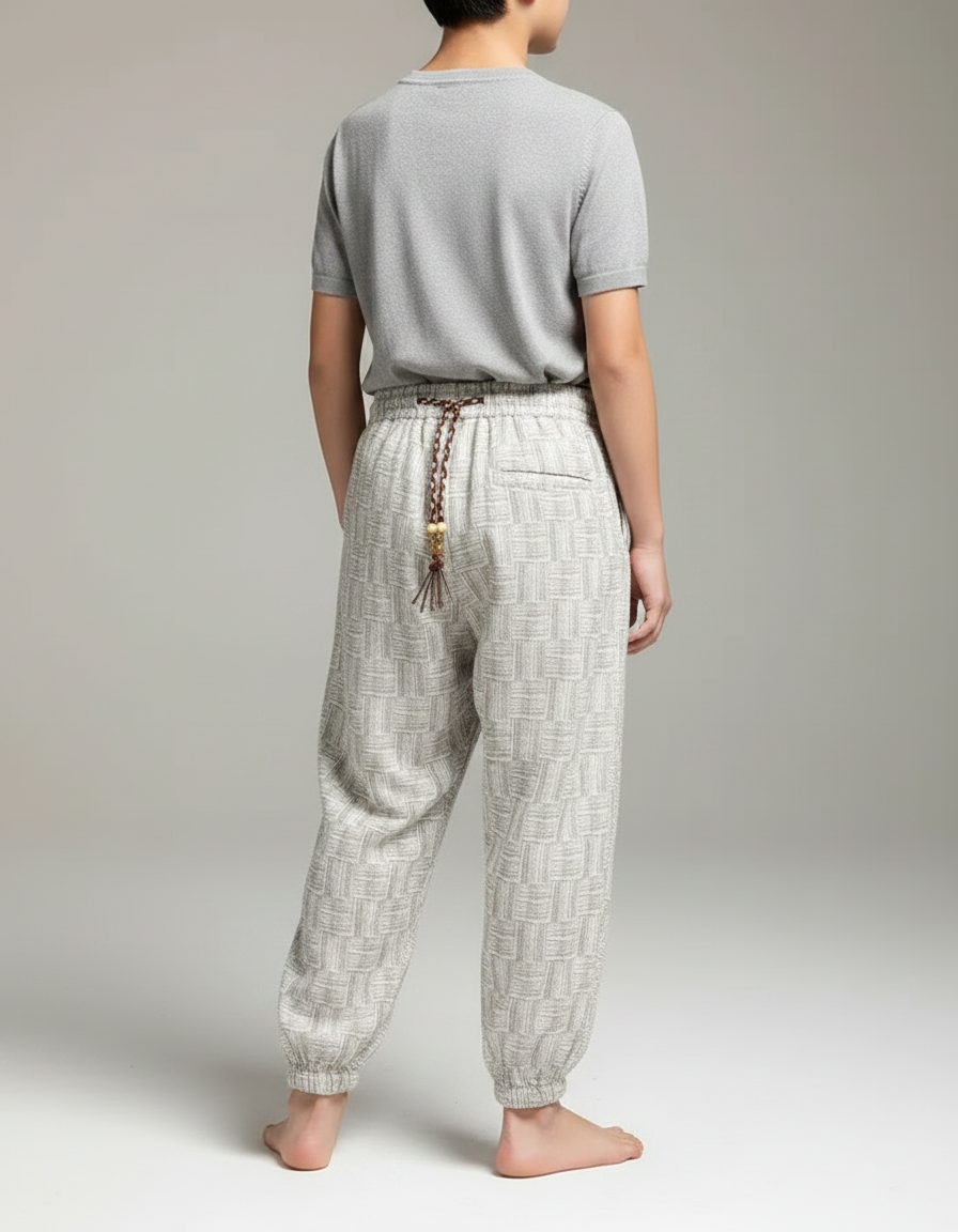 Pantalon Japonais Lin Motif Géométrique Ample Enfant - Beige - vue 2