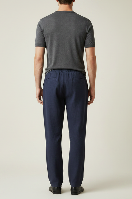 Pantalon Japonais Bleu Marine Lin Ample Décontracté Homme - vue 2