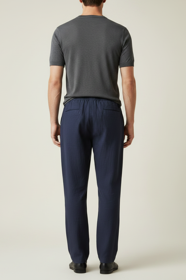 Pantalon Japonais Bleu Marine Lin Ample Décontracté Homme - vue 2