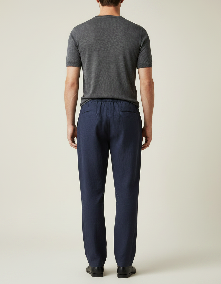 Pantalon Japonais Bleu Marine Lin Ample Décontracté Homme - vue 2
