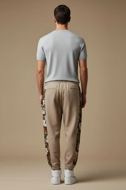 Pantalon Japonais Harem Beige Brodé Floral Ample - Molleton - vue 2